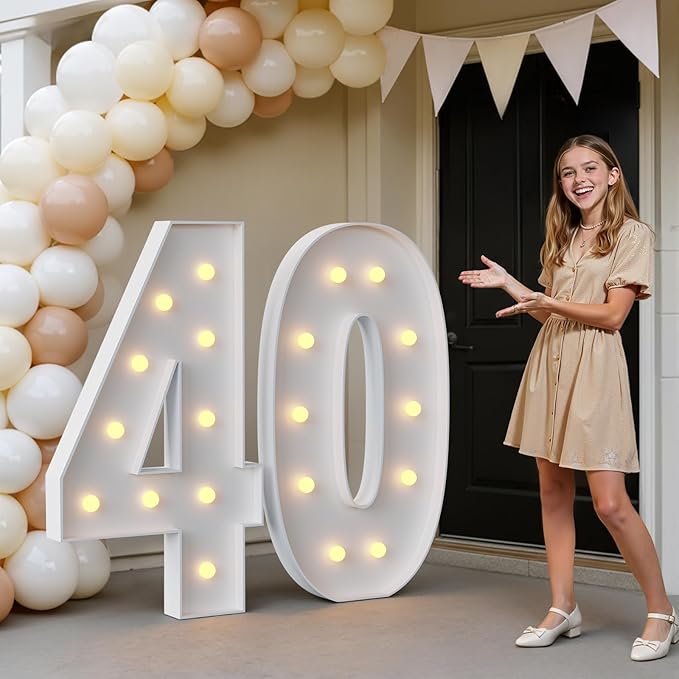 imprsv 4FT Marquee Numbers 40, Light Up Numbers for 40th Birthday Party Decorations, Light Up Sign 40 for Anniversary Party Decor, Pre-Cut Foam Board Kit