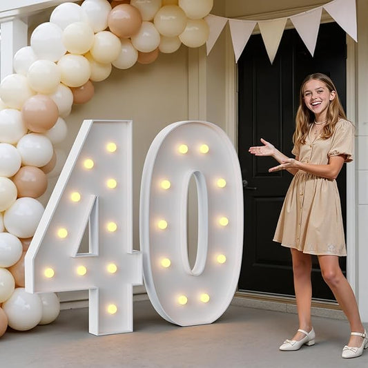 imprsv 4FT Marquee Numbers 40, Light Up Numbers for 40th Birthday Party Decorations, Light Up Sign 40 for Anniversary Party Decor, Pre-Cut Foam Board Kit