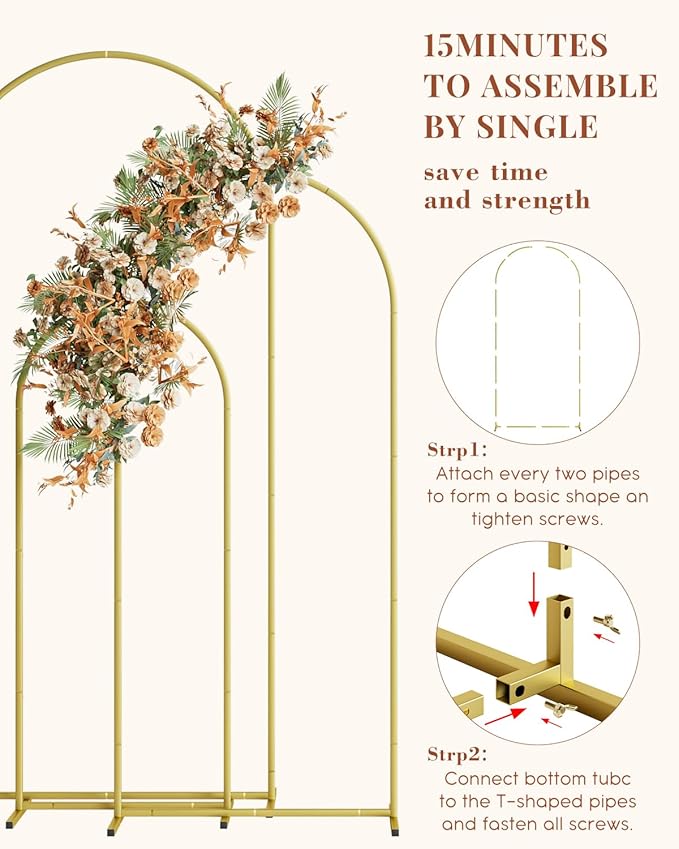 Wedding Arch, Metal Arch Backdrop Stand, Balloon Arch Stand Wedding Frame for Ceremony Decoration (Gold, 6FT, 5FT, 4FT Arch Backdrop)