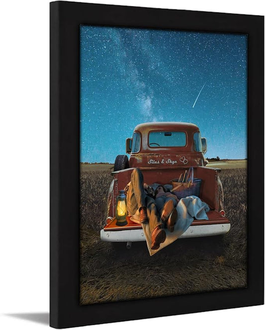 Personal-Prints STARGAZERS | Custom Romantic Wall Art Gift | Personalized With Your Names on the Classic 1954 Chevy | Anniversary, Wedding, Valentine's Day Gift (11"x14" Framed Paper Print)