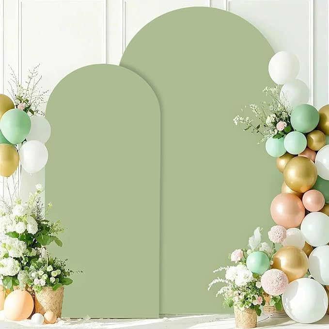 Wedding Arch Stand and Cover Set 7.2FT 6FT Sage Green Spandex Arch Covers for Round Top Arched Frame Arch Backdrop Stand Cover Set for Wedding Ceremony Bridal Baby Shower Event Decor