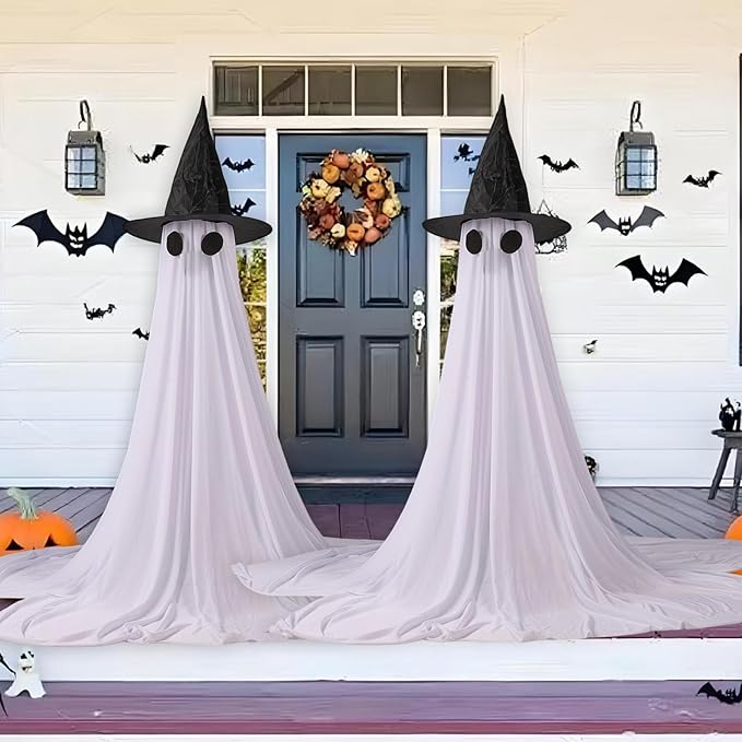 2Packs Halloween Decorations Outdoor,Halloweens Party Decoration Indoor,Spooky Ghost with Remote Control String Lights,Halloween-Ghost Lights for Porches Yards Gardens Lawn (Ghost Eyes)