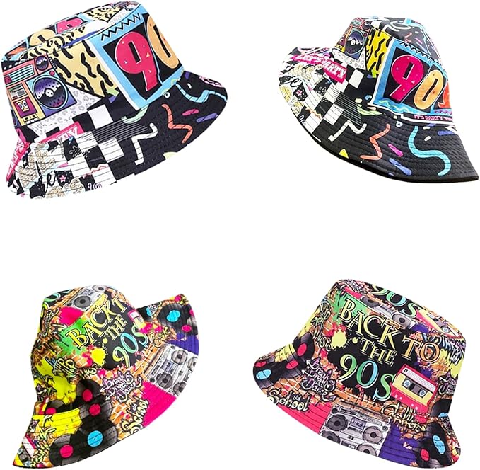 12 Pack Retro 80's 90's Party Bucket Hats With Neon Party Sunglasses, Funny 1980's 1990's Theme Party Hats Set, Retro Photo Booth Props Kit for Hip Hop Parties, Birthday, Wedding, Graduation, Outdoor