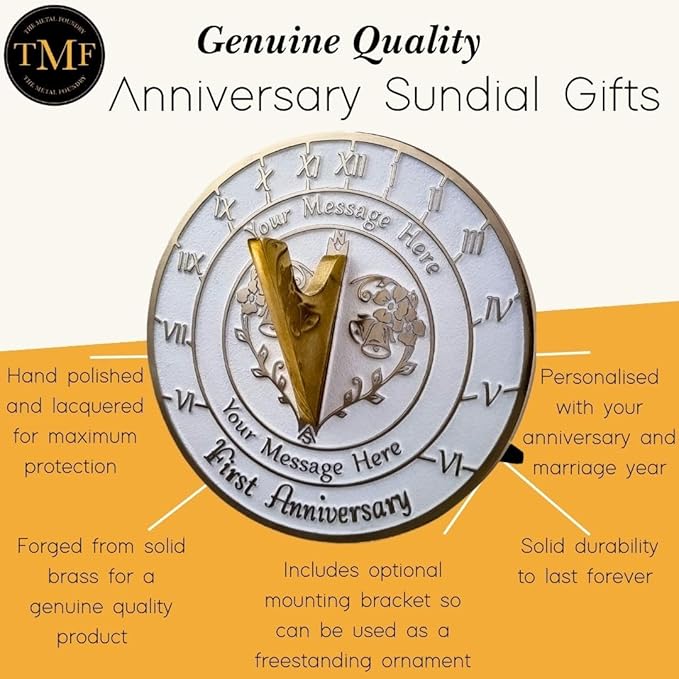 The Metal Foundry Personalized 1st Large Sundial - Recycled Solid Brass UK Manufactured Home Decor Or Garden Present Idea for Parents, Friends Or Couple's First Year of Marriage