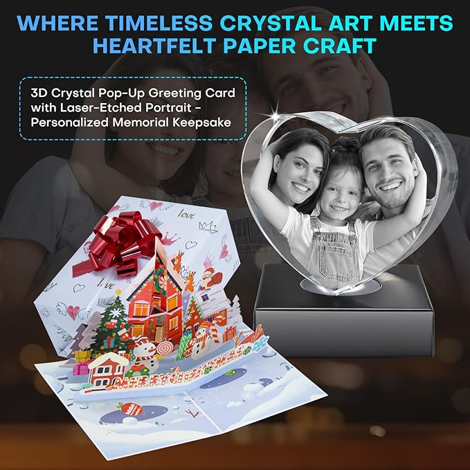Valentine’s Day Couple Gift,Custom 3D Crystal Photo Heart, Personalized Laser Engraved Glass Keepsake for Her,Custom 3D Etched Photo Inside Heart Shape Sentimental Memorial Gift