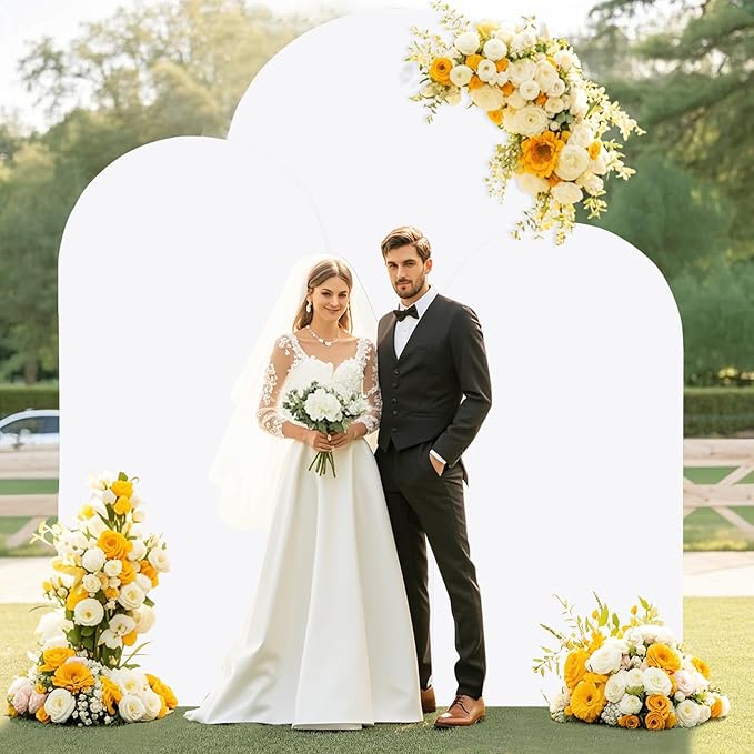 White Wedding Arch Cover Set of 3 (7.2FT, 6.6FT, 6FT) Arch Frame Covers Spandex Fitted Arch Backdrop Cover for Round Top Chiara Arch Backdrop Stands Cover for Wedding Shower Prom Birthday Party Decor