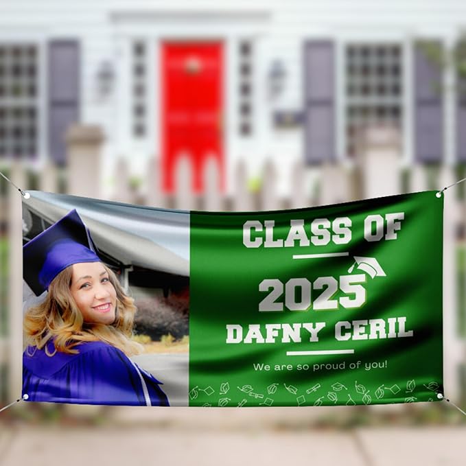 Personalized graduation vinyl banner | Customizable colors, Custom photo | Good for indoor and outdoor graduation parties and ceremonies.