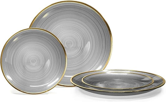 " OCCASIONS " 120 Pieces Pack,(60 Guests) Premium Wedding Party Disposable Plastic Plates Set -60 x 10'' Dinner + 60 x 7'' Salad/Dessert (Belize in Black & Gold)