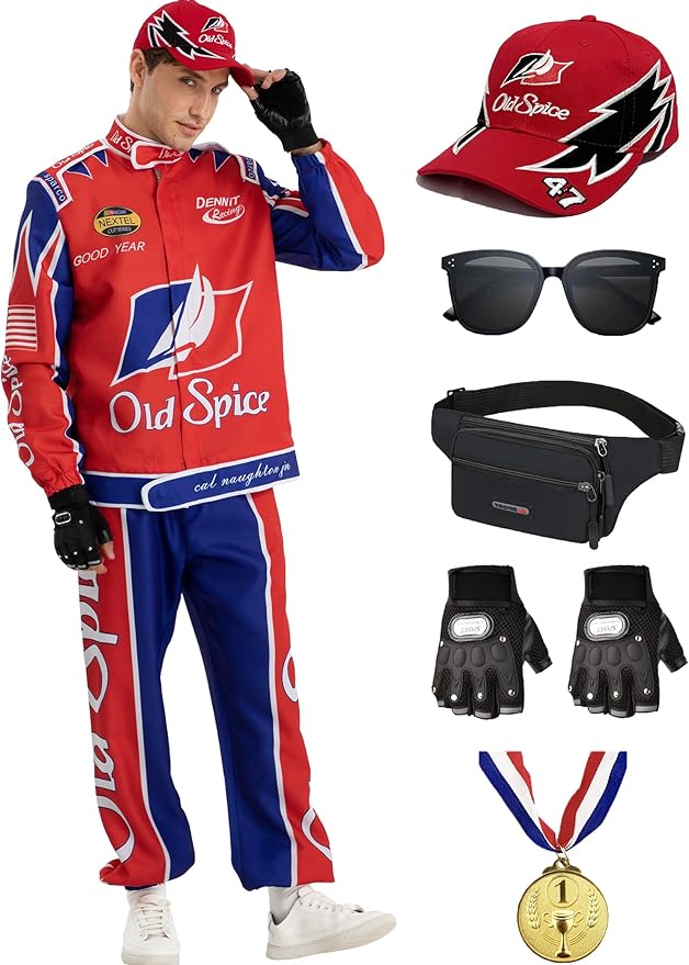 Race Car Driver Costume Jumpsuit Racing Suit Outfit Jacket Halloween Adult Men Women