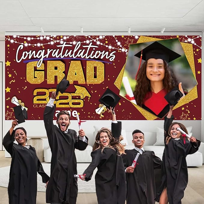 Custom Garaduation Garage Door Banner Cover 16 x 7 ft Class of 2026 Congrats Grad Party Backdrop Personalized Graduation Decoration(Maroon and Gold)
