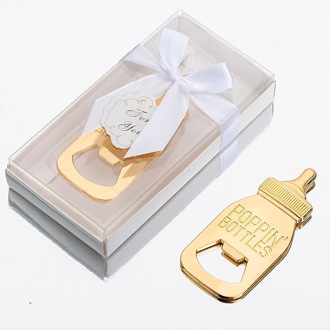 24Pack Baby Bottle Openers for Baby Shower Favors Gifts, Decorations Souvenirs, Poppin Bottles Openers with Gifts Box used for Guests Gender Reveal Party Favors or Wedding Favors (24, white)