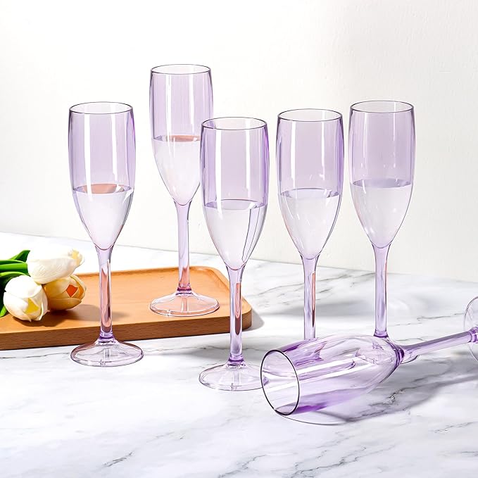 XUWAIDSGN 24 Pcs Reusable Champagne Flutes Plastic Wine Glasses Bulk Vintage Champagne Flutes Mimosa Bar Glasses Stemmed Drinking Cups 5.4OZ for Christmas Birthday Wedding Bride