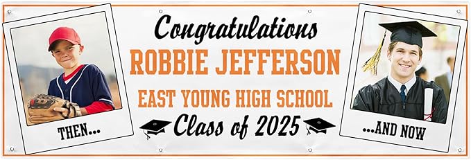 Let's Make Memories Personalized 8ft Graduation Banner - Graduation Party Decorations - Customized Congratulations Banner - Class of 2024 - Indoor/Outdoor Vinyl - How Time Flies - Orange - 8 ft