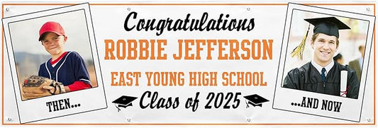 Let's Make Memories Personalized 8ft Graduation Banner - Graduation Party Decorations - Customized Congratulations Banner - Class of 2024 - Indoor/Outdoor Vinyl - How Time Flies - Orange - 8 ft