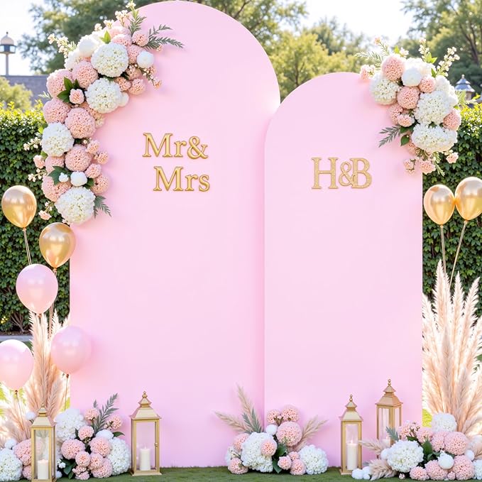 Pale Pink Photo Arch Backdrop Cover Set of 2 for Party Spandex 7.2 and 6ft Arch Covers Stretchy Backdrop Baby Shower Arch Stand Covers for Girls Birthday Wedding Bridal Shower Banquet Background