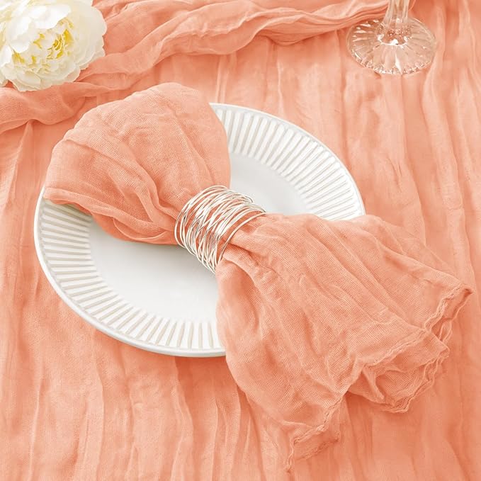 50 Pack Peach Cheesecloth Napkins Spring Cloth Napkins Set of 50 Dinner Napkins Bulk 21x21 Inches for Wedding Bridal Shower Baby Shower Valentine's Day