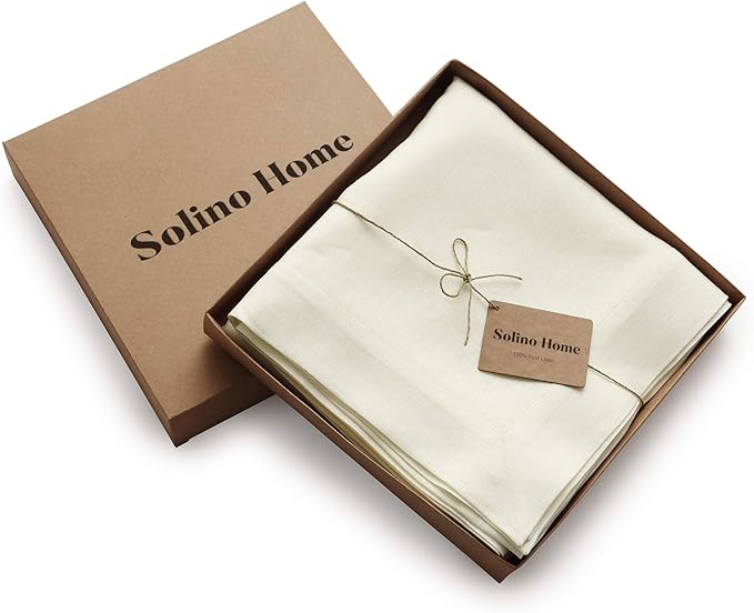 Solino Home Ivory Linen Tablecloth 54 x 72 Inch - 100% Pure Linen Table Cloth for Rectangle Tables - Fete, Machine Washable Tablecloth for Spring, Easter