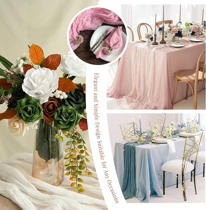 12 Pack Cheesecloth Table Runner 35 x 120 inch Long Boho Cheese Cloth Gauze Table Runners Semi Sheer Table Runner for Wedding Decor, Bridal Shower, Birthday Party (Sage Green)
