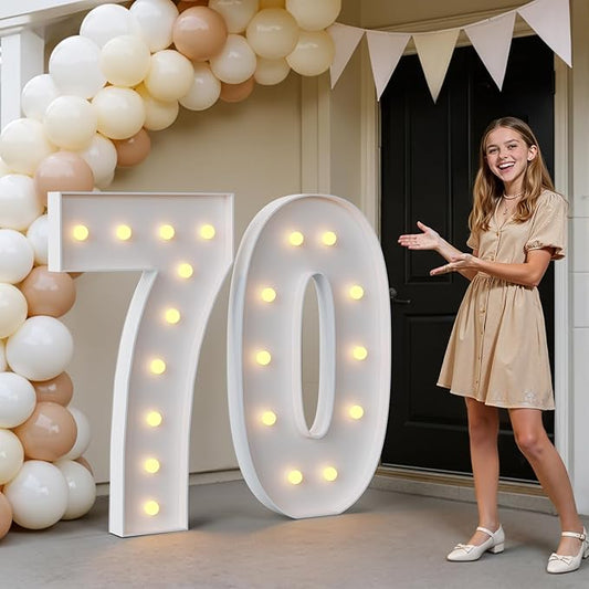 imprsv 4FT Marquee Numbers 70, Light Up Numbers for 70th Birthday Party Decorations, Light Up Sign 70 for Anniversary Party Decor, Pre-Cut Foam Board Kit