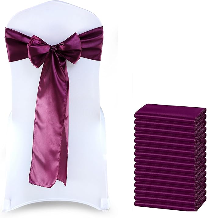 VDS Satin Chair Sashes Chair Cover Back Tie Sateen Bows Ribbon for Wedding Birthday Graduation Engagement Ceremony Event Party Banquet Venue Hotel All Dining Chair Decoration (125PC) (Eggplant)