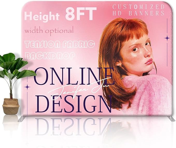 3x8 FT Custom Tension Fabric Banner with Stand Tension Fabric Backdrop Display Large Trade Show Booth Display Exhibit Standing Banner with Aluminum Frame