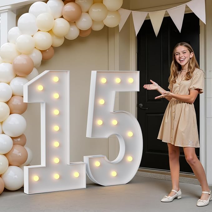 imprsv 4FT Marquee Numbers 15, Light Up Numbers for 15th Birthday Party Decorations, Light Up Sign for Anniversary Party Decor, Numero 15 Decoracion para Quinceañera