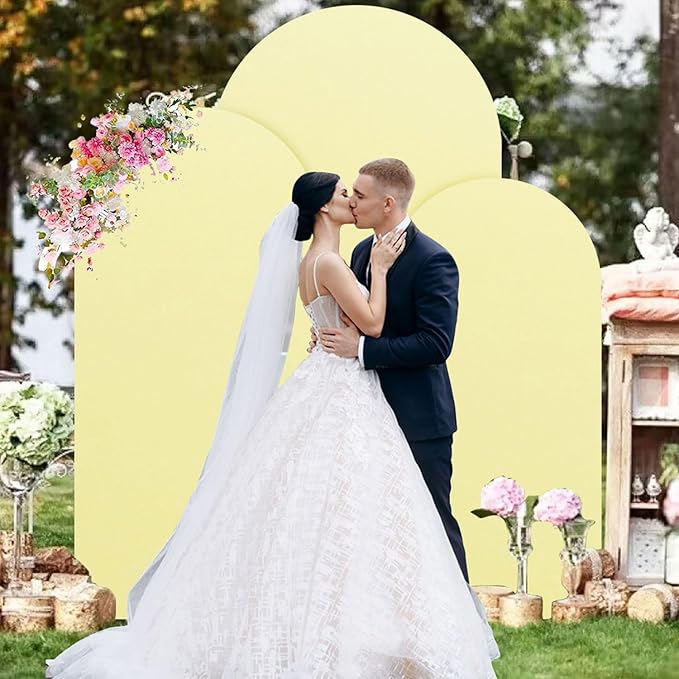 Spandex Arch Cover Set of 3 Yellow Wedding Arch Frame Covers 4ft 5ft 6ft Chiara Arch Backdrop Stand Cover Balloon Arch Covers Round Top Arch Panels Backdrop for Gender Reveal Arch Decorations