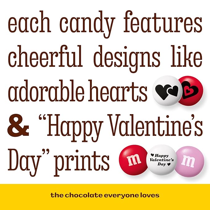 M&M’s Valentines Day Milk Chocolate Candy 30 Pack, Individually Wrapped Bulk Kosher Treats, Party Favors for Classroom, Office, Gift Bags, Sharing, Valentine’s Chocolates for Kids & Adults