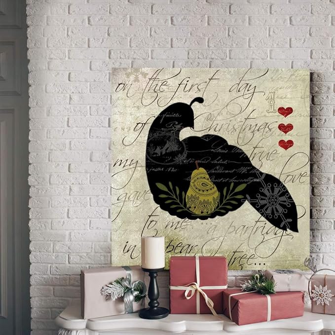 Renditions Gallery Twelve Days of Christmas Wall Art, Partridge in a Pear Tree, Cute Winter Artwork, Holiday Decor, Premium Gallery Wrapped Canvas, Ready to Hang, 32 in H x 32 in W, Made in America