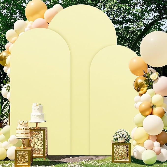 Set of 3 Wedding Arch Backdrop Cover 7.2ft, 6.6ft, 6ft Yellow Arch Cover Chiara Backdrop Covers for Arch Stand Spandex Arch Covers for Happy Birthday Party Bridal Shower Graduation Arch Decor