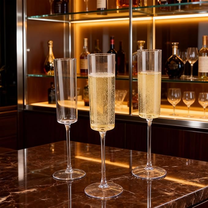 Ciaell 24 Pack Plastic Champagne Flutes - Clear 6 Oz Disposable Champagne Glasses - Square Plastic Toasting Glasses for Party Birthday Anniversary Wedding