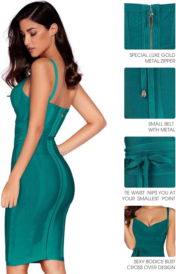 meilun Womens Rayon Belt Detail Bandage Bodycon Party Dress