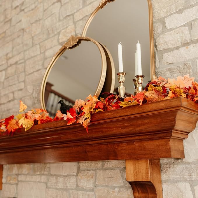 CQURE 14 Pack Fall Leaf Garland, Total 82.6Ft Artificial Fall Vines Autumn Garland Fall Maple Leaves Thanksgiving Decor for Home Wedding Fireplace Party