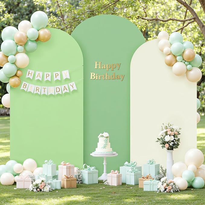 Green Arch Backdrop Cover 3 Set-7.2FT, 6.6FT, 6FT Green Arch Covers Spandex Fitted Wedding Arch Stand Covers for Baby Shower Birthday Party Ceremony Photo Balloon Arch Stand Background Decorations