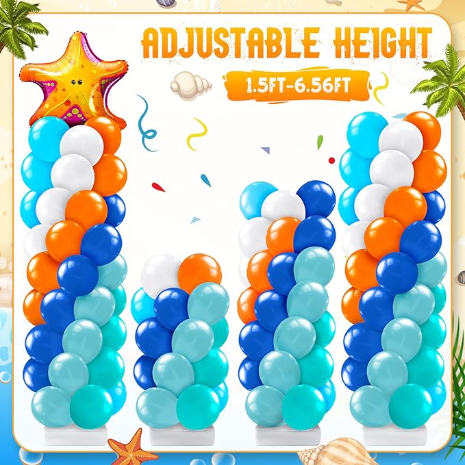 Kasyat 2 Sets Ocean Themed Balloon Column Stand Kit Blue Sea Balloon Arch Garland Kit Marine Animals Decoration for Ocean Theme Birthday Baby Shower Wedding Party Supplies