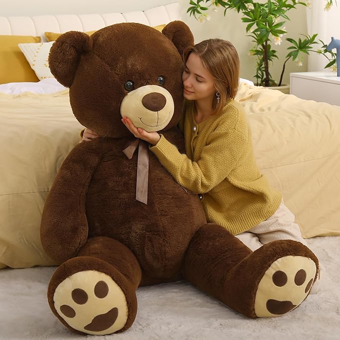 Tezituor Big Teddy Bear 5ft, Fluffy Life Size Giant Stuffed Animal, Cute Embroidered Paws Plush Gift for Kids, Girlfriend, Boyfriend, Valentines, Dark Brown
