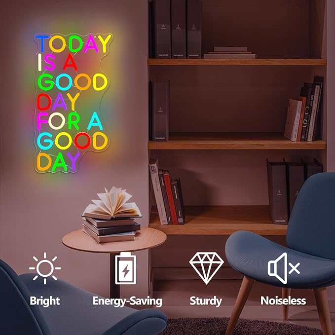 Today Is A Good Day For A Good Day Neon Signs for Wall Decor Dimmable Inspirational Led Sign Colorful Words Neon Lights for Classroom Bedroom Office Cafe Wall Decor