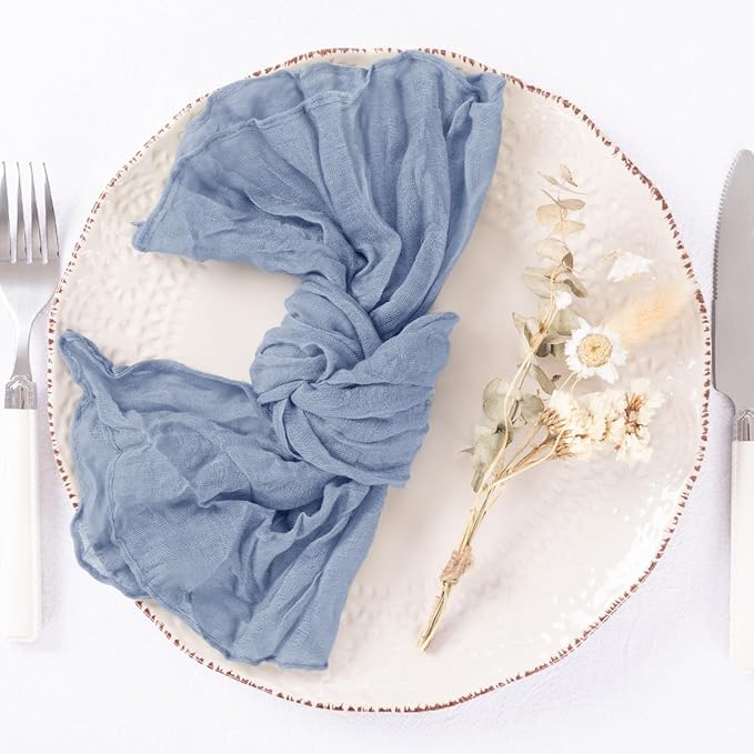 50 Pack Dusty Blue Cheesecloth Napkins Spring Cloth Napkins Set of 50 Blue Dinner Napkins Bulk 21x21 Inches for Wedding Bridal Shower Baby Shower Valentine's Day