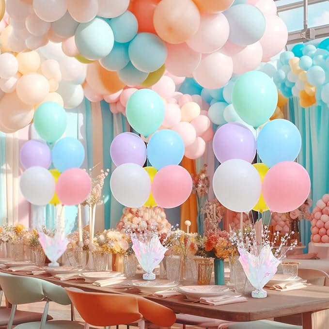 6 Set Pastel Birthday Decorations Rainbow Party Table Balloons Centerpiece Stand Kit for Girls Baby Shower Birthday Party Wedding Graduation Prom Unicorn Theme Table Decorations