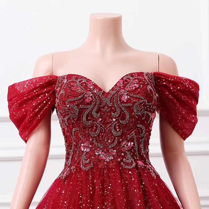 Engerla Women's Beading Sweetheart Ball Gown Tulle Layed Long Quinceanera Dress