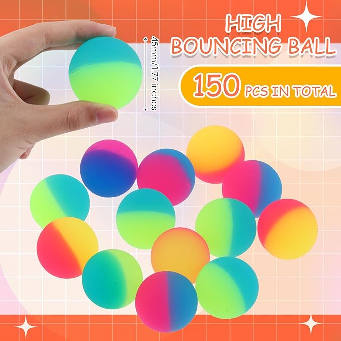 Jenaai 150 Pcs 45 mm/1.77 Inch Bouncy Balls for Kids, Large Rubber High Bouncing Balls in Bright Assorted Multi Colors Bulk for Birthday Party Favors Easter Classroom Carnival Prizes Gift