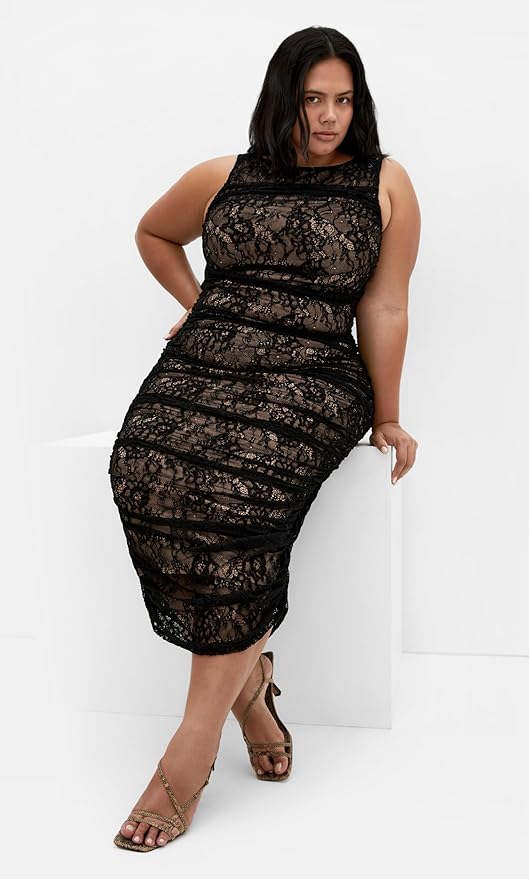 City Chic Women's Plus Size Dress - Halo Ruched Lace Midi