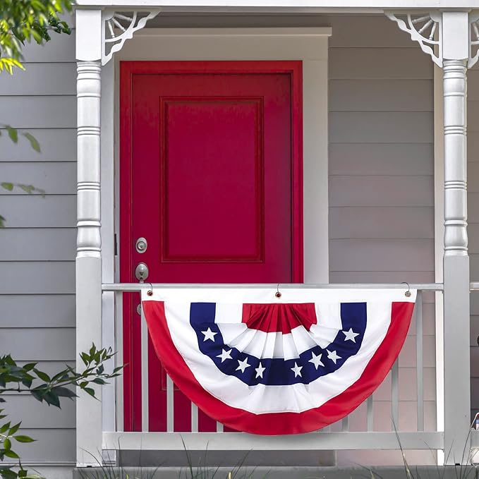 2 x 4 Ft American Pleated Fan Flag, USA Patriotic Half Fan Bunting Flag, Decoration Flags (red-4pcs)