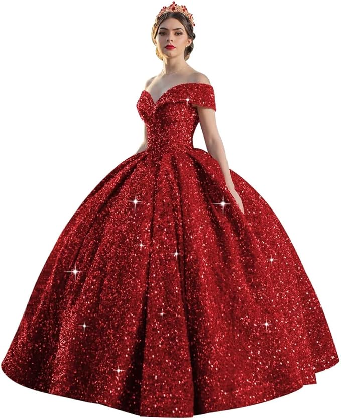 TRHTX Sparkly Sequin Quinceanera Dresses 2024 Off Shoulder Ball Gown Long A-line Sweet 16 Dresses