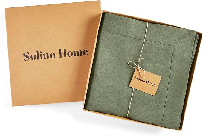 Solino Home Linen Tablecloth 60 x 108 Inch - 100% Pure Linen Oil Green Table Cloth for Rectangle Tables - Fete, Machine Washable Tablecloth for Spring, St Patricks Day, Easter