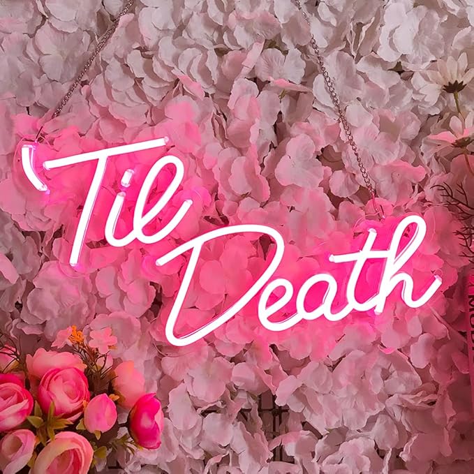 JXIN Til Death Neon Sign for Wall Decor, Til Death LED Neon Light Signs for Wedding Engagement Birthday Anniversary Proposal Party Bedroom Office, Wedding Gifts for Loved Ones, 16"x9" Pink
