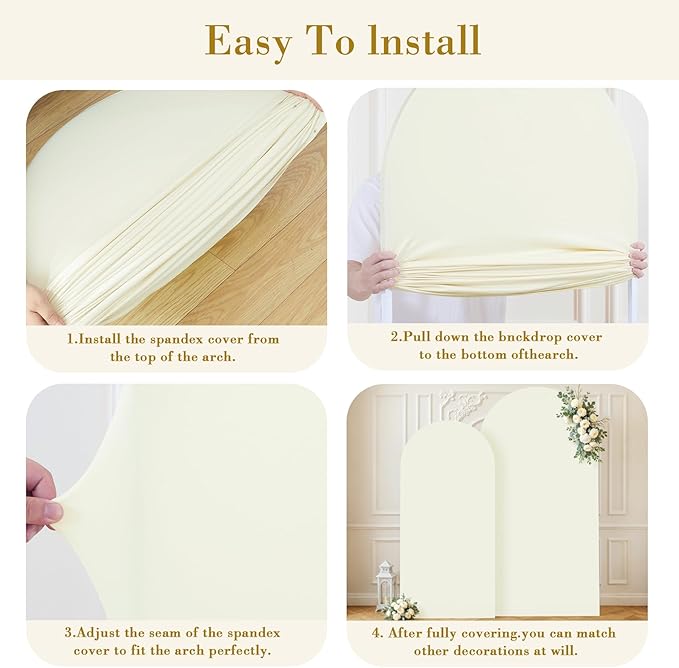 Ivory Photo Arch Backdrop Cover Set of 2 Spandex 7.2 and 6ft Ivory Arch Covers Stretchy Backdrop Wedding Balloon Arch Stand Covers for Birthday Party Baby Shower Bridal Shower Arches Background