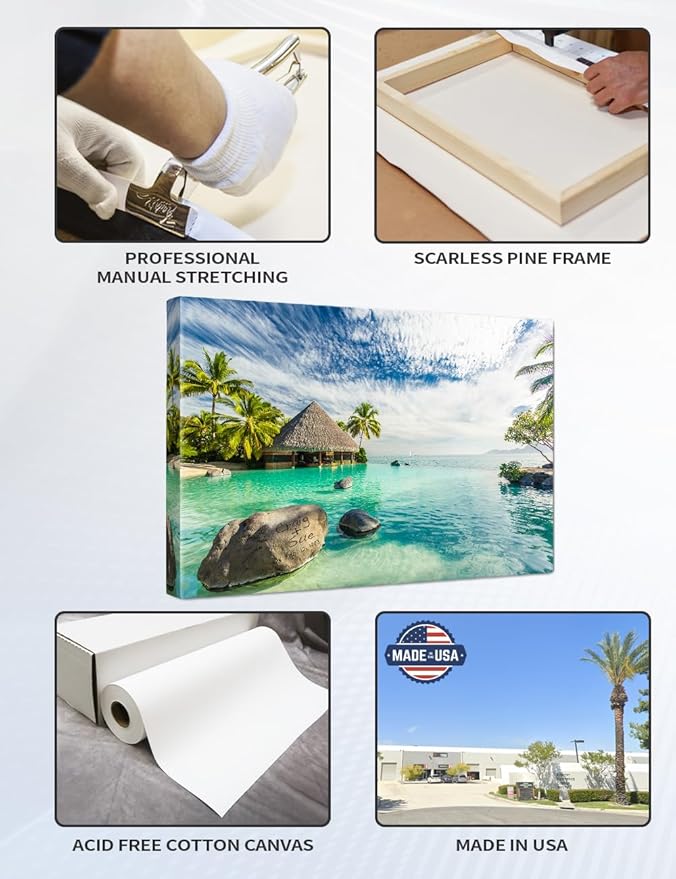 IPIC - "Tropical Memories Personalized Canvas Wall Art, Custom Beach Canvas Print with Name and Date on Rock, A Personalized Gift for Couple, Wedding, or Anniversary, Coastal Home Decor