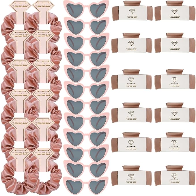 Bridesmaid Scrunchies Proposal Hair claws clips Set of 12 Bridal Shower heart sunglasses Gifts for Wedding Bachelorette Party Favors (36pcs rose gold)