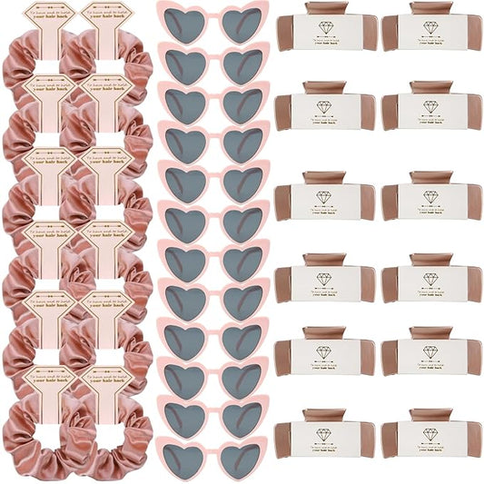 Bridesmaid Scrunchies Proposal Hair claws clips Set of 12 Bridal Shower heart sunglasses Gifts for Wedding Bachelorette Party Favors (36pcs rose gold)